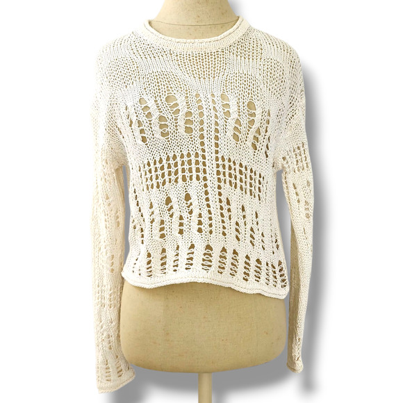 Theory Open Stitch Sweater Cotton-Blend White Size S boxy coastal sheer recent - Picture 2 of 12